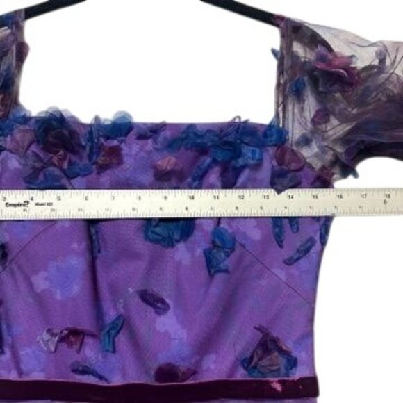 Marchesa Notte Purple & Blue 3D Floral Tulle Off-Shoulder Cocktail Dress Size 4 - Picture 6 of 12